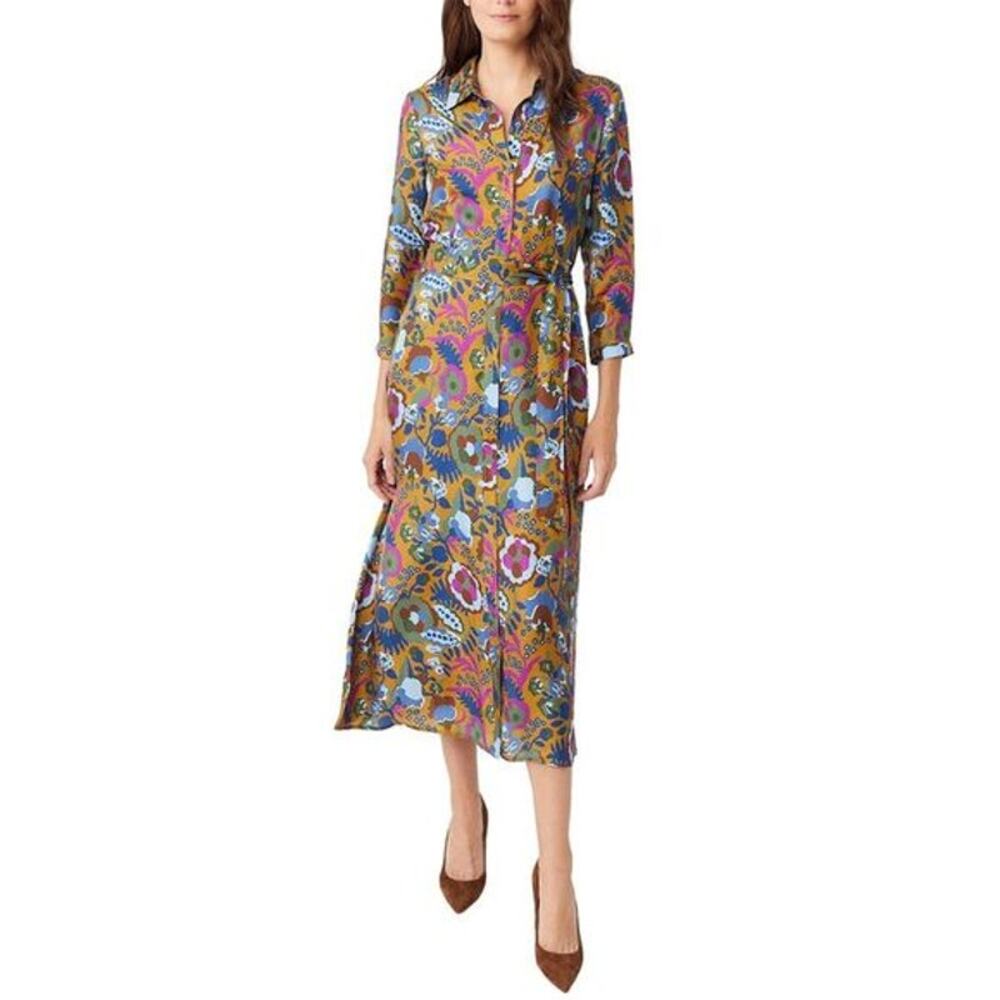 J.McLaughlin Paloma Silk-Blend Dress in the golden ochre colorway sz XL $348 new